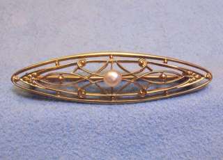 Victorian Krementz 14K Gold Seed Pearl Brooch Pin  