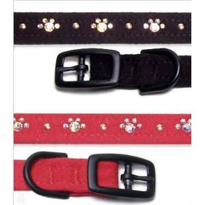 Dog Collar w/ Crystal Paws   Red   SM (9 10.5)  Kitchen 