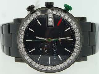 Mens Diamond 101G Gucci YA101331 Black PVD Platin G Watch 3.50 Ct. Big 