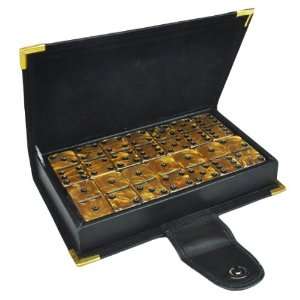  Domino Double 6 in Leather Box   Gold Marbleized Jumbo 