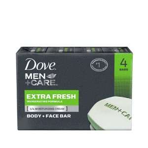 Dove Men + Care Body and Face Bar, Extra Fresh, 4 ounce, 4 Count (Pack 