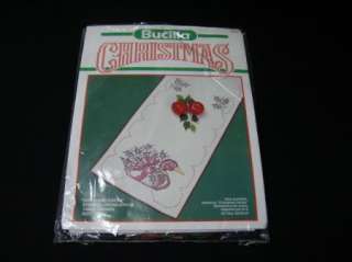   Bucilla Stamped Cross Stitch Country Table Runner Knit NIP  