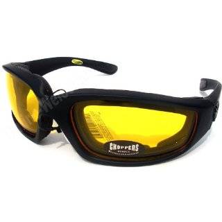   Riding Padded Motorcycle Glasses 011 Black Frame with Yellow Lenses