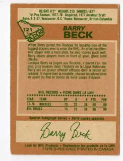 1978 79 O Pee Chee Autograph Barry Beck RC #121  