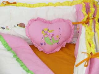 10 Pcs Mermaid embroidered crib bedding set 003  