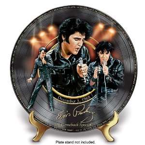  68 Comeback Special Record Shaped Porcelain Collector Plate Elvis 