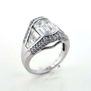   Sterling Silver Absolute Emerald Cut Clear CZ Ring Size 6 Jewelry