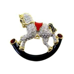   Pin   Gold CZ Crystal Encrusted Rocking Horse Lapel Pin Toys & Games