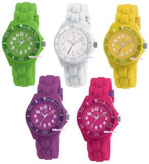 New Kids size Silicon/Rubber Ice Colours Watch White Pink Purple Green 