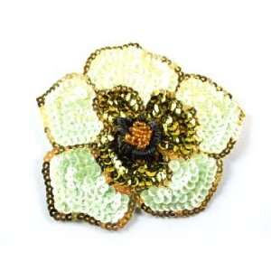  Peggy Sequin Flower By Shine Trim   Green/gold Arts 