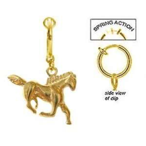  Fake Belly Navel Non Clip on Gold Plated gp Horse running 