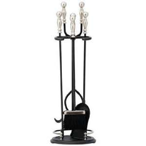   and Pewter Round Base 4 Piece Fireplace Tool Set