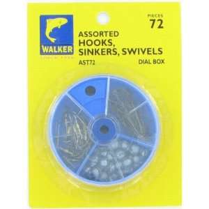  72pc Assortment of Hooks,Sinkers,Swivels in Dial Box 