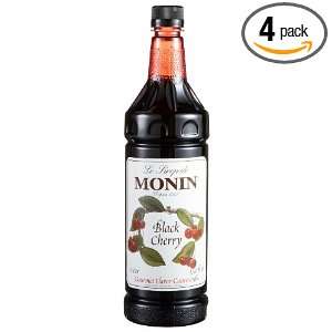 Monin Black Cherry Flavored Syrup, 33.8 Ounce Plastic Bottles (Pack of 
