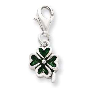   Silver Green Enameled Four Leaf Clover Charm Vishal Jewelry Jewelry