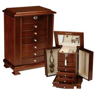 NEW WOODEN JEWELRY BOX CASE ARMOIRE RING NECKLACE STORAGE WITH LOCK 
