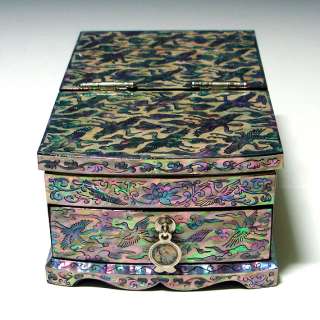   Pearl Inlaid Wood Lacquer Jewelry Storage Trinket Decorative Box Chest