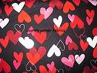   Prints Hearts Red Black Valentines Day Flannel Fabric BTY (D