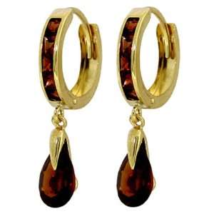    Genuine Drop Pear Garnet 14k Gold Hoop Huggie Earrings Jewelry