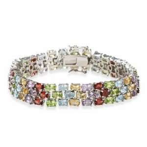  Sterling Silver and Multi Color Gemstone Bracelet Jewelry