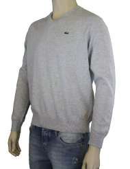Lacoste Mens V Neck Pullover Sweater Heather Gray AH036251 SGY