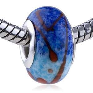  Murano Glass Bead Blue And Pale Blue Speckle Slim Fit Pandora Bead 