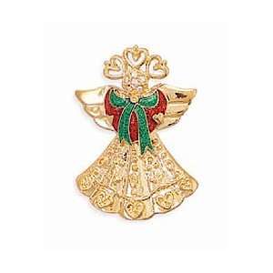  14K Gold Plated Red/Green Epoxy Angel Fashion Pin, Crystal 