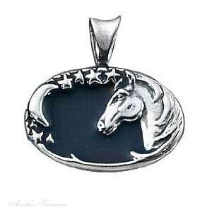  Silver 18 Box Chain Necklace With Horse Pendant Waning Crescent 
