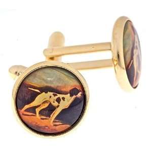 Gold plated cufflinks with an image of a dog with presentation case 
