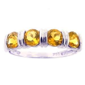   14K White Gold Four Stone Band Ring Citrine, size5 diViene Jewelry