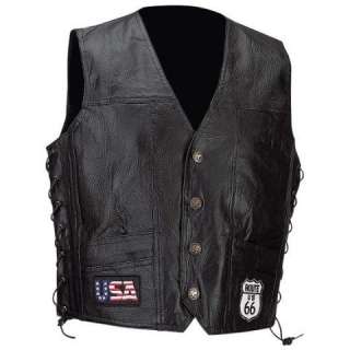 Leather Motorcycle, Biker Vest w/Route 66 Patches NEW  
