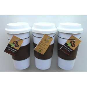 Travel Coffee Tea Mug Plastic 18oz Set of 3 Coffee Colored Sleeve 