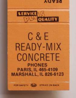 1970s Matchbook C & E Concrete Truck Paris Marshall IL  