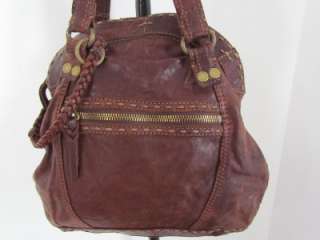Lucky Brand Vintage Inspired Brown Leather Boho Hobo Tote Purse Bag 