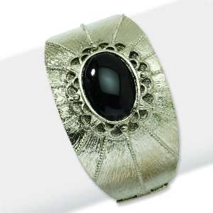    Silver Tone Black Crystal Hinged Cuff Bangle 1928 Jewelry Jewelry