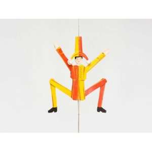 Harlequin Hampelmannn (Jumping Jack) Decorative Pull Toy, Red/Yellow 