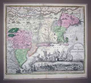 1730 Seutter Map NE US NOVI BELGII New York CIty Inset View Historic 