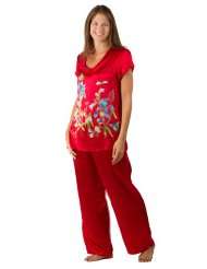 Womens Silk Pajamas Set   100% Silk Red Pajamas (The Butterfly Garden 