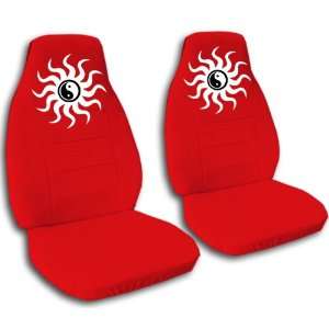  2 Red Yin and Yang seat covers for a 2006 to 2012 Chevy Impala 