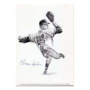  Warren Spahn Autographed / Signed Black & White Drawing 