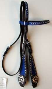 Western Leather Rose or Blue Studs Horse Show Headstall  