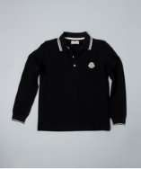 Moncler KIDS black cotton pique long sleeve logo polo style# 317735501