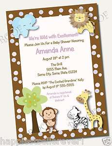   Invitations JUNGLE BABY SHOWER BIRTHDAY monkey safari giraffe jungle