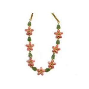  Pink Coral Jade Leaves Necklace 