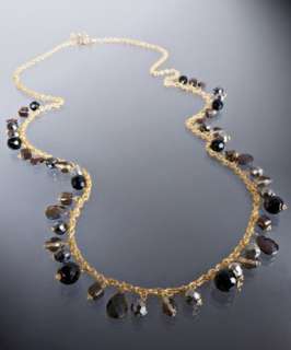 Rachel Reinhardt grey glass bead cluster long necklace   up to 