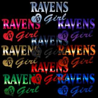 Ravens Girl Heart 11 inch Auto Car Truck Window Sticker Decals  