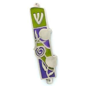  Purple and Green Pomegranate Metal Mezuzah