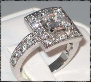 Lovely Antique Princess Cut Cubic Zirconia Engagement Wedding Ring Set 
