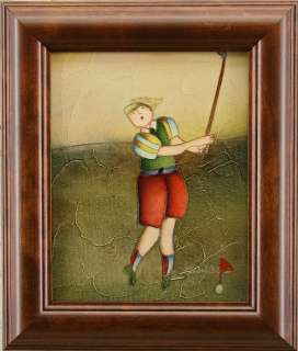 Roybal Golf Player Swing Ball Sports Art FRAMED OIL PAINTING  