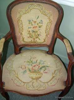 5741 ANTIQUE Needlepoint Arm Chair Louis XV French 19C Lovely  